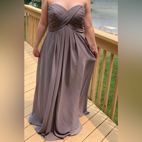 NWT Grey Long Strapless Sweetheart Georgette Dress - Picture 4 of 10